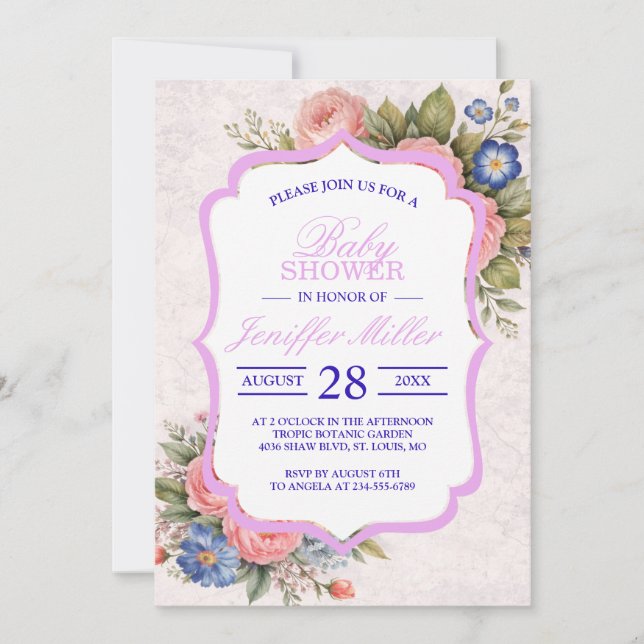 Rustik Vintage Personlig Blommig Rosdesign     Inbjudningar (Framsida)