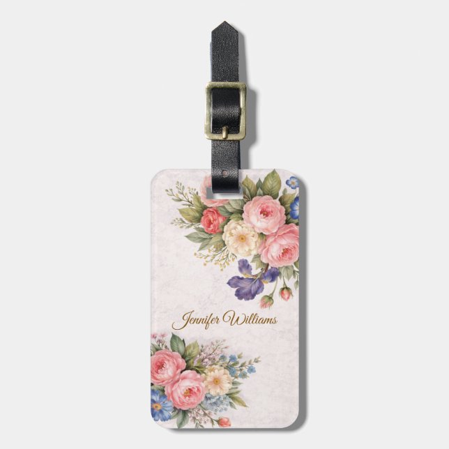 Rustik Vintage Personlig Blomster Ros Design Bagagebricka (Vertikal Framsida)