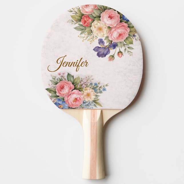 Rustik Vintage Personlig Blomster Ros Design Pingisracket (Framsidan)