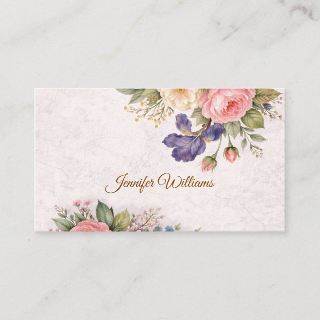 Rustik Vintage Personlig Blomster Ros Design Visitkort (Framsida)