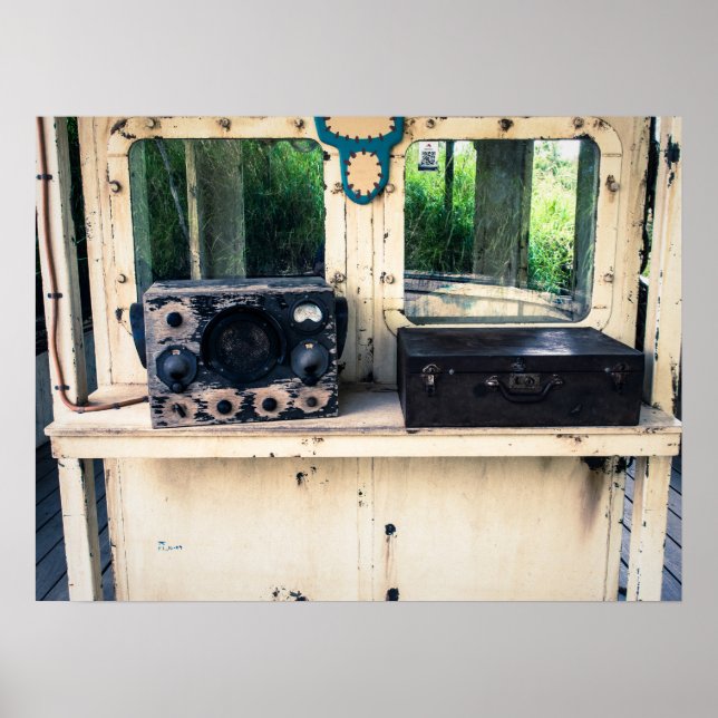 Rustik Vintage Radio och västerlackerad väv Poster (Framsidan)