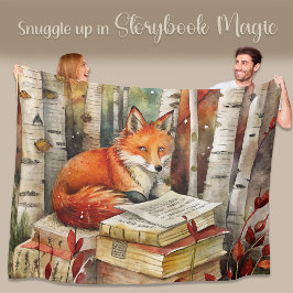 Rustik Vintage Rävg Böcker Skog Höst Autumn Fleecefilt
