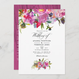 Rustik Vintage Rosa Peonies Watercolor Bröllop Inbjudningar