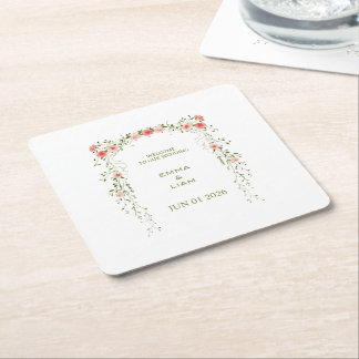 Rustik Vintage Rosenskär Blommig Båge Bröllop Underlägg Papper Kvadrat