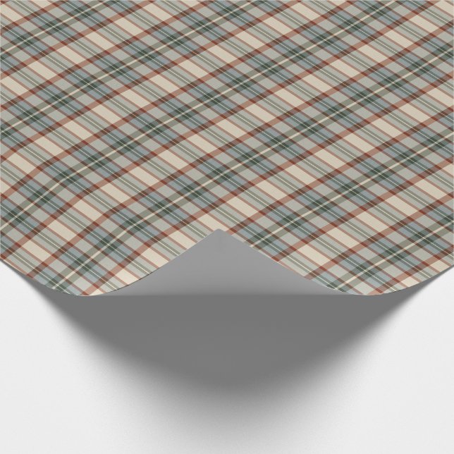 Rustik Vintage Rutigt Sagegrön Rost Crème Tartan Presentpapper (Hörn)