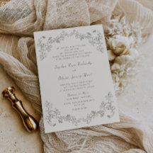 Rustik Vintage Sage Blommigt Line Art Bröllop