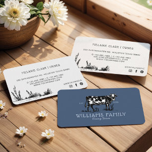 Rustik Vintage Sketch Farm Dairy Cow Dusty Blue Visitkort