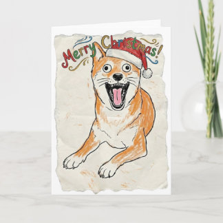 Rustik Vintage Skiss Shiba Inu Jul Hund Konst Kort