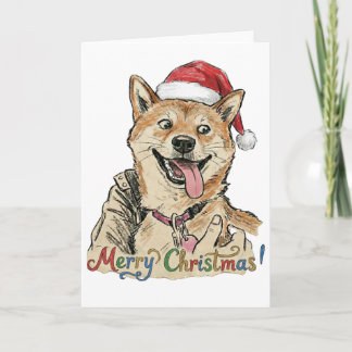 Rustik Vintage Skiss Shiba Inu Jul Hund Konst Kort