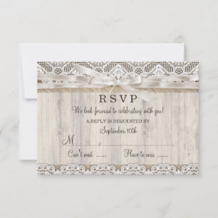 Rustik Vintage Spets & Trä Bröllop RSVP OSA Kort