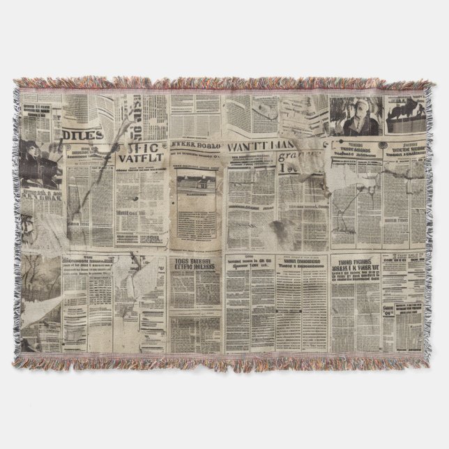 Rustik Vintage Tidningslapp collage Filt (Framsidan)