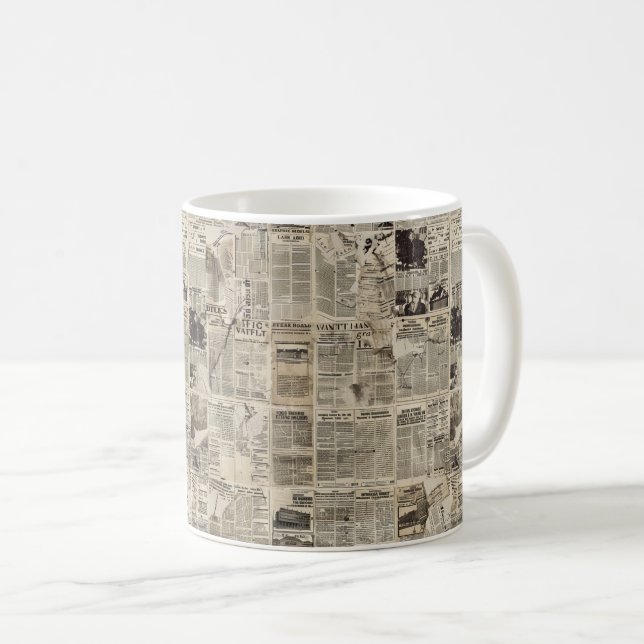 Rustik Vintage Tidningslapp collage Kaffemugg (Framsida höger)