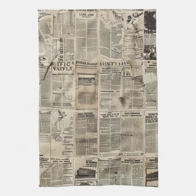 Rustik Vintage Tidningslapp collage Kökshandduk (Vertikal)