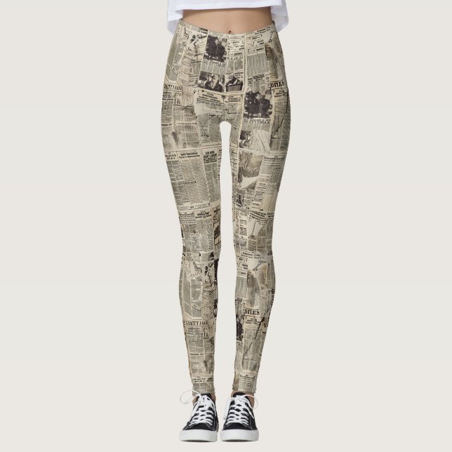 Rustik Vintage Tidningslapp collage Leggings (Framsida)
