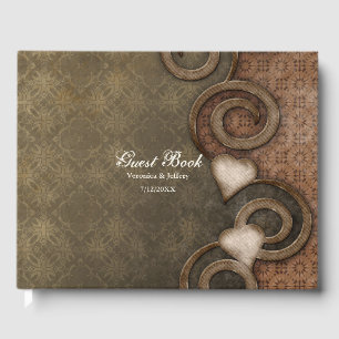 Rustik Vintage Tittar Brown Hearts Bröllop Gästböcker