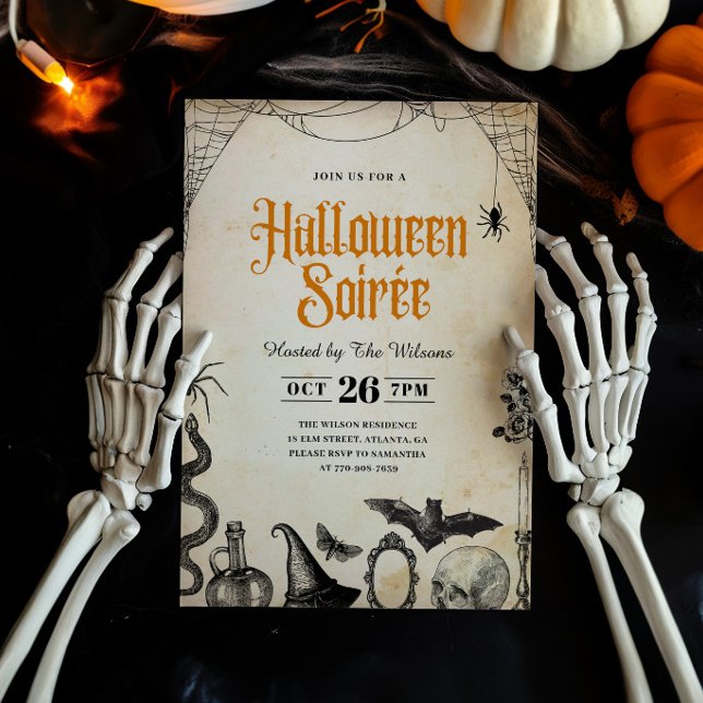 Rustik Vintage Vuxen Halloween Soaré Inbjudan (Skapare uppladdad)
