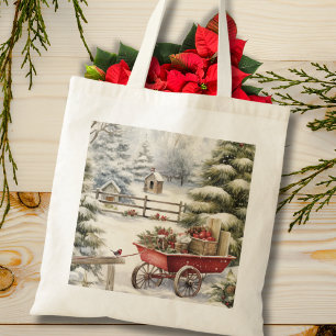Rustik Vintage Watercolor Julgranar Tygkasse