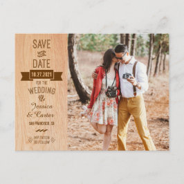 Rustik Vintage Wood Typography Photo Save the Date Meddelande Vykort