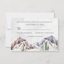 Rustik vinter bergsskog bröllop RSVP