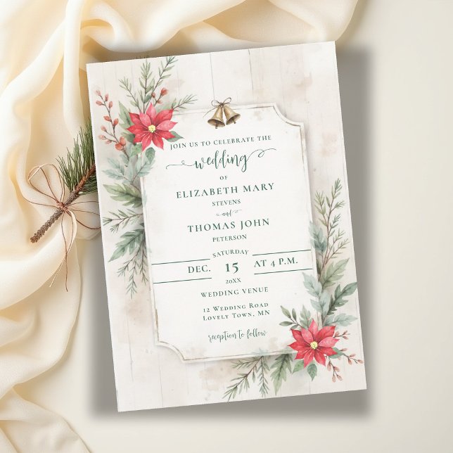 Rustik Vinter Botanisk Blommig Trä Modern Bröllop Inbjudningar ( rustic winter botanical floral wood modern wedding invitation)