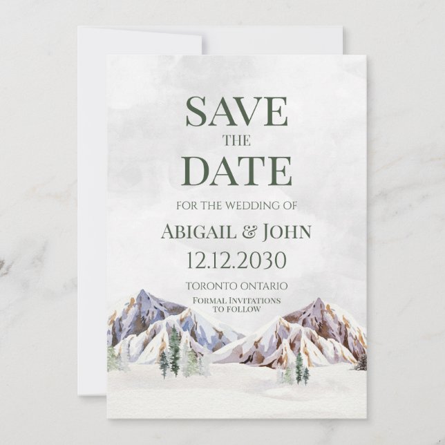 Rustik Vinter Bröllop På Berg Save the Date-kort Spara Datumet (Framsida)