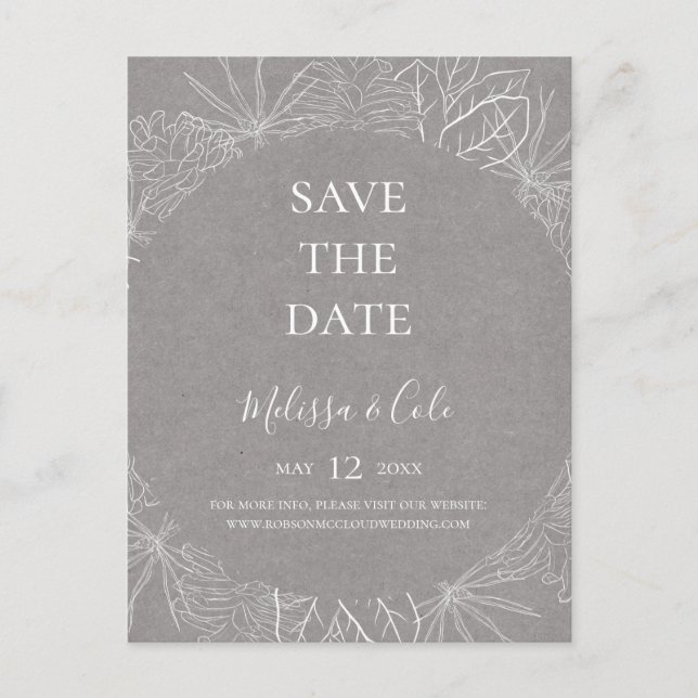 Rustik Vinter | Grå Save The Date Postkort Inbjudan Vykort (Framsida)