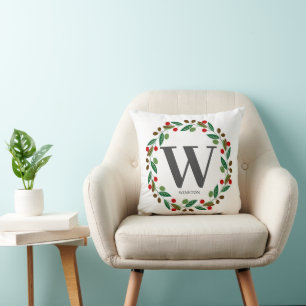 Rustik vinter jul monogram initial krans kudde