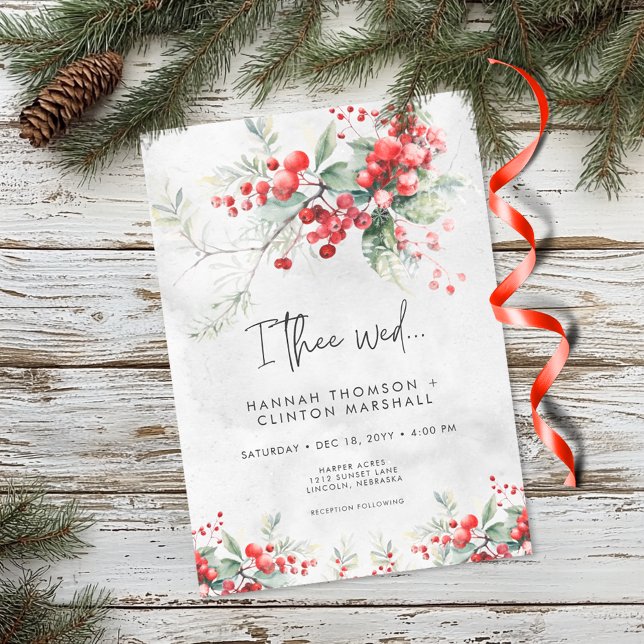 Rustik vinter-julgran och tall bröllop inbjudningar (Rustic Holly & Pine Wedding Invitation)