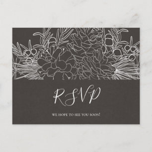 Rustik vinter   Kol svart bröllops-RSVP-postkort Vykort