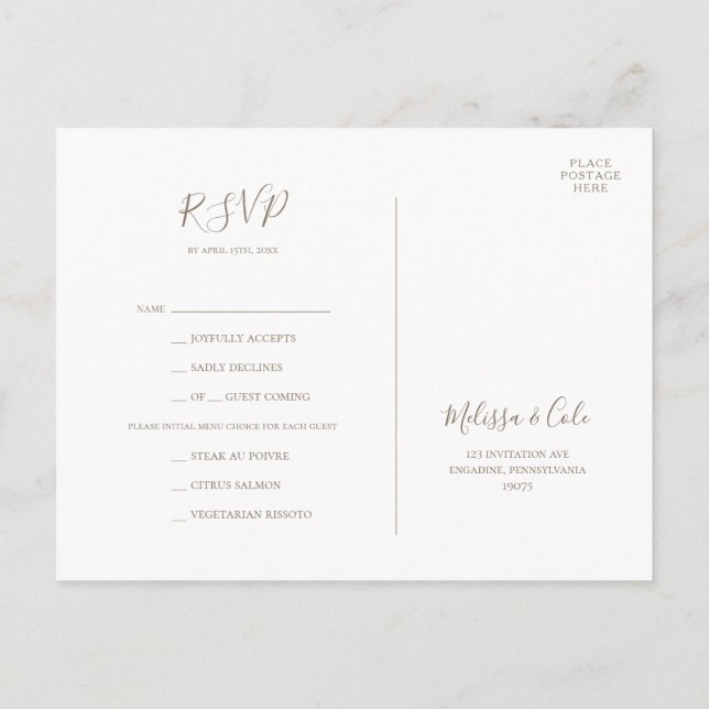 Rustik Vinter | Kraft Menyalternativ RSVP-kort Vykort (Baksida)