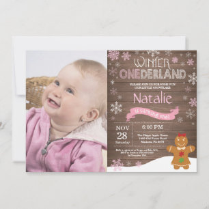 Rustik vinter Onederland 1-års födelsedagsinbjudan Inbjudningar