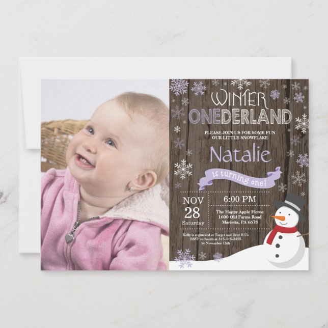 Rustik vinter Onederland 1-års födelsedagsinbjudan Inbjudningar (Framsida)