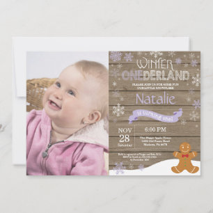 Rustik vinter Onederland 1-års födelsedagsinbjudan Inbjudningar
