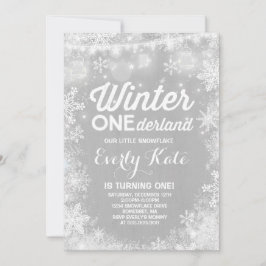 Rustik vinter ONEderland födelsedagsinbjudan vit Inbjudningar