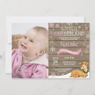 Rustik vinter Onederland hjort 1-årsdag Inbjudningar