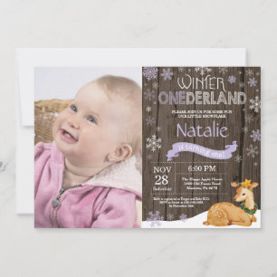 Rustik vinter Onederland hjort 1-årsdag Inbjudningar