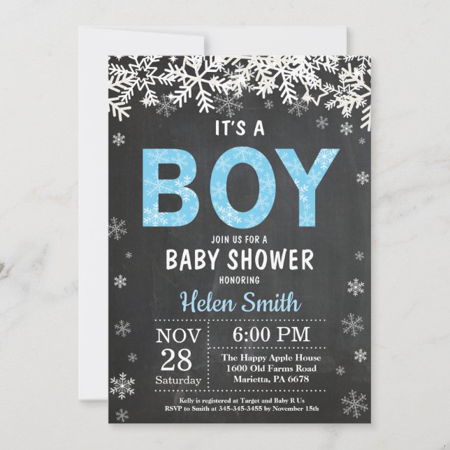 Rustik vinter pojke baby shower inbjudan (Framsida)