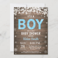 Rustik vinter snöman pojke baby shower inbjudan