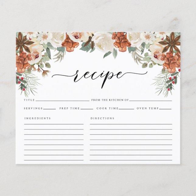 Rustik Vinter Vattenfärg Bröllopsfest Receptkort (Framsida)