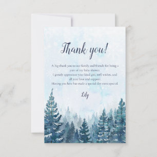 Rustik Vinter Vattenfärg Tallskog Baby Shower Tack Kort