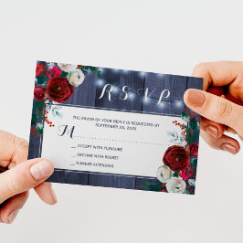 Rustik vinterblommig bröllop elegant marinblå RSVP Tilläggskort