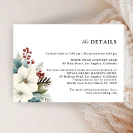 Rustik vinterblommig julbröllopsdetaljer tilläggskort