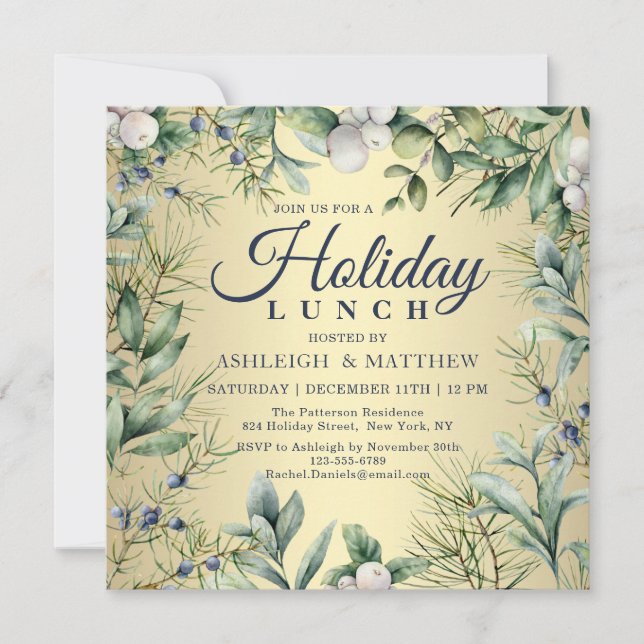 Rustik Vinterblommig Julfirande Lunch Inbjudningar (Framsida)