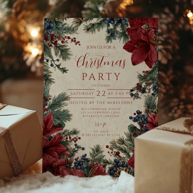 Rustik vinterblommig julträff inbjudningar (Skapare uppladdad)