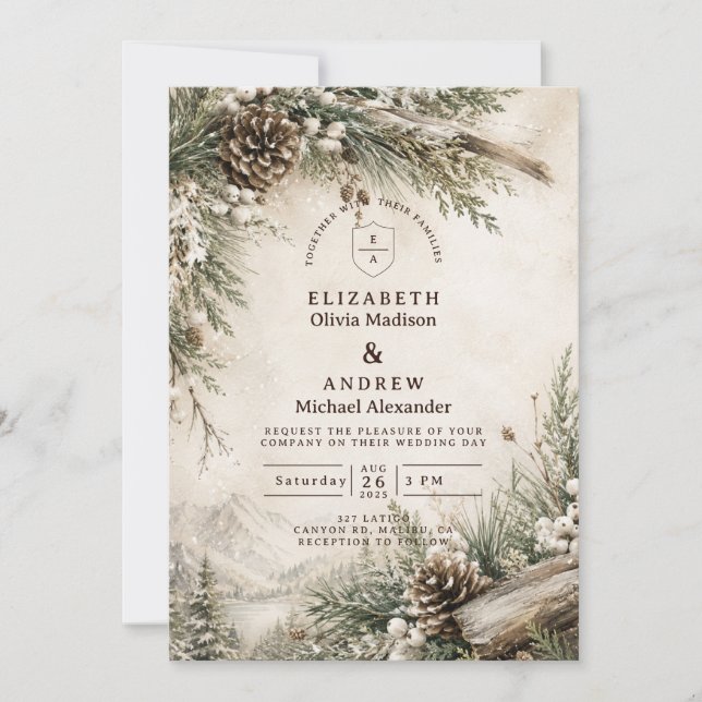 Rustik Vinterbröllop Inbjudningar (Framsida)