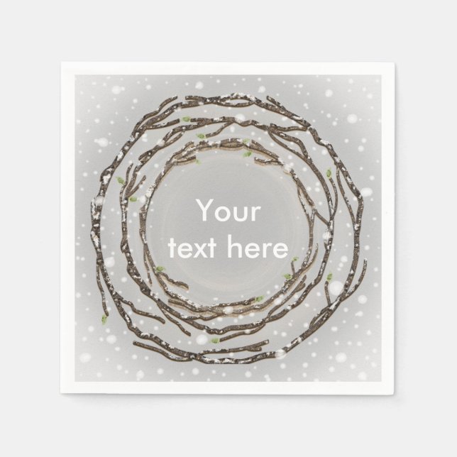 Rustik vinterbröllop Kvistar & Landsbygd Snö Pappersservett (Framsidan)