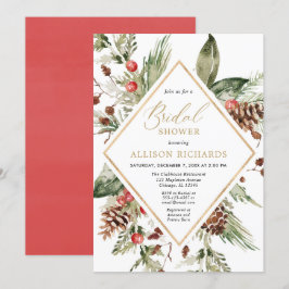 Rustik vintergrön jul bröllopsdusch inbjudningar