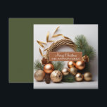 Rustik vintergrön och träkrans julkort<br><div class="desc">En elegant modern festlig vintergrön julkrans gjord av vintergrönt och trä,  med rustika boho-dekorationer och kottar.</div>