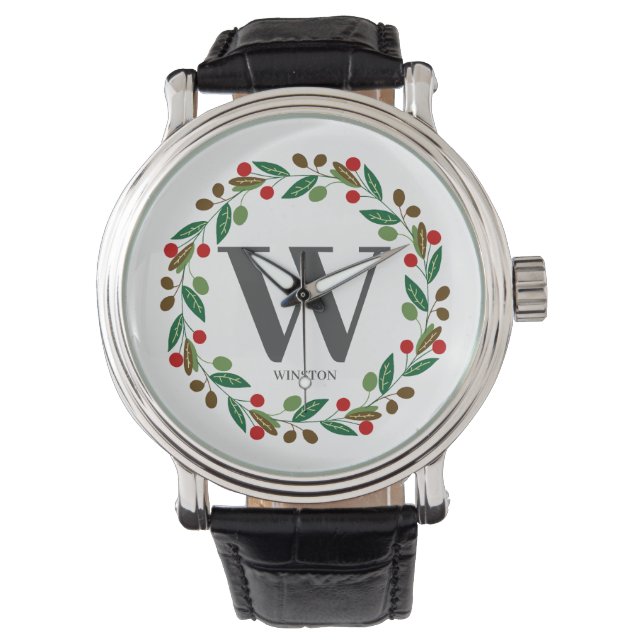 Rustik Vinterjul Monogram Initial andedräkt Armbandsur (Framsida)