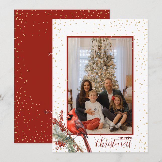 Rustik Vinterkardinal med Vattenfärg Julgransgren Julkort (Fram/baksida)